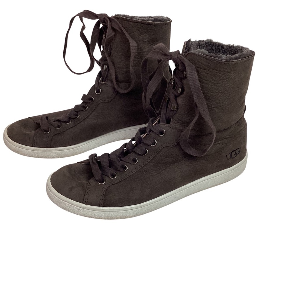 UGG Starlyn Leather Sheepskin High Top Sneakers Dark Brown - Picture 14 of 14